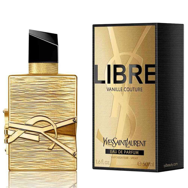 Yves Saint Laurent Libre Vanille Couture perfume bottle with elegant floral and gold accents, 90ml size.