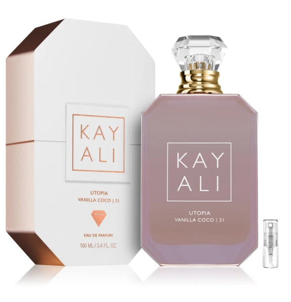 Kayali Utopia Vanilla Coco 21 perfume bottle with floral and vanilla scent notes in 100ml size.