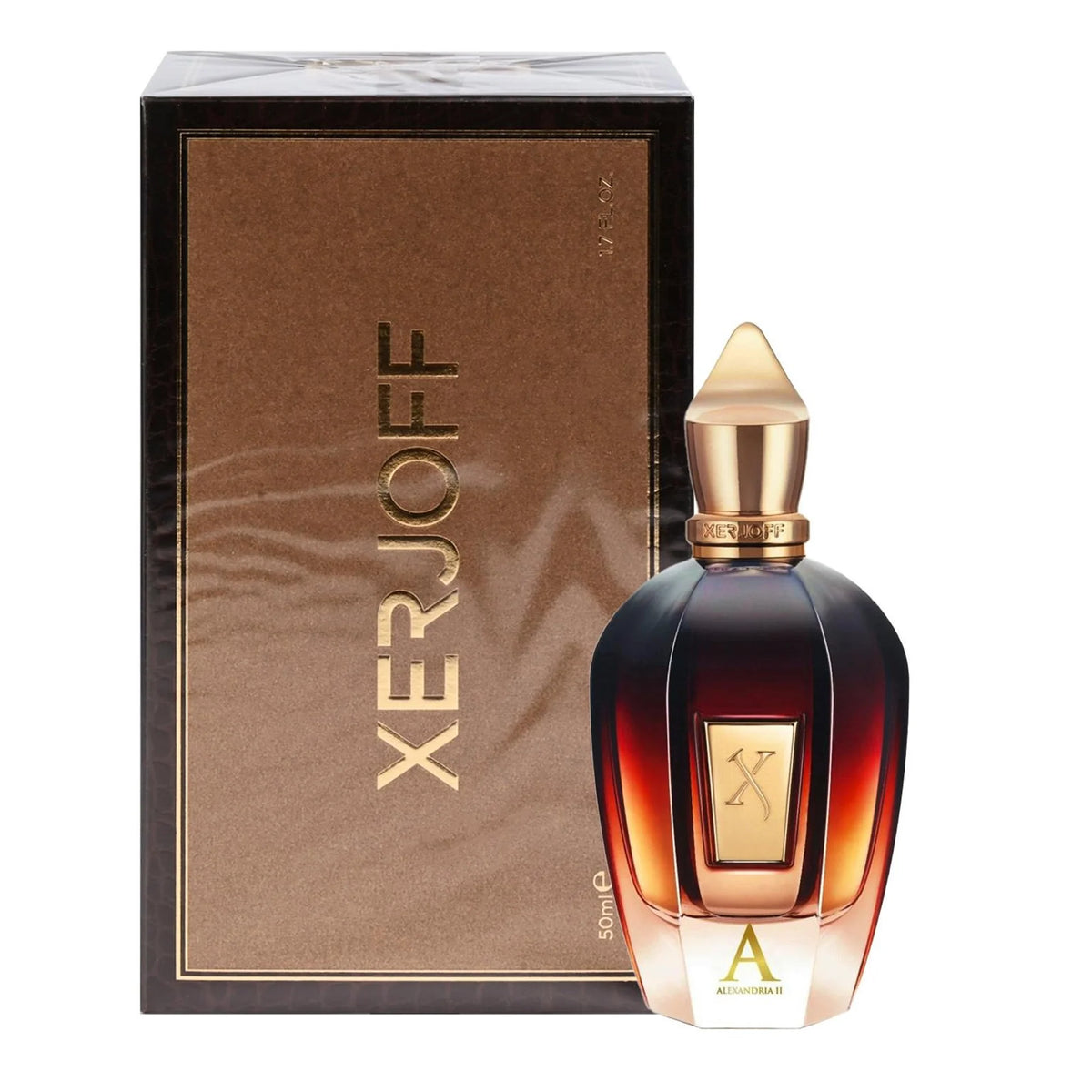 Xerjoff Alexandria II Eau de Parfum bottle with elegant design and floral, woody fragrance notes.