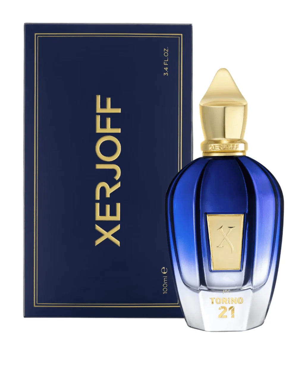 Screenshot of Xerjoff Torino21 perfume bottle, featuring elegant glass design and label, 100ML size, on a neutral background.