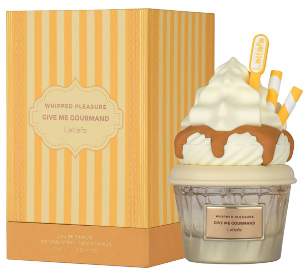 Lattafa Whipped Pleasure perfume bottle with elegant packaging, 75ml, showcasing the luxurious fragrance design.