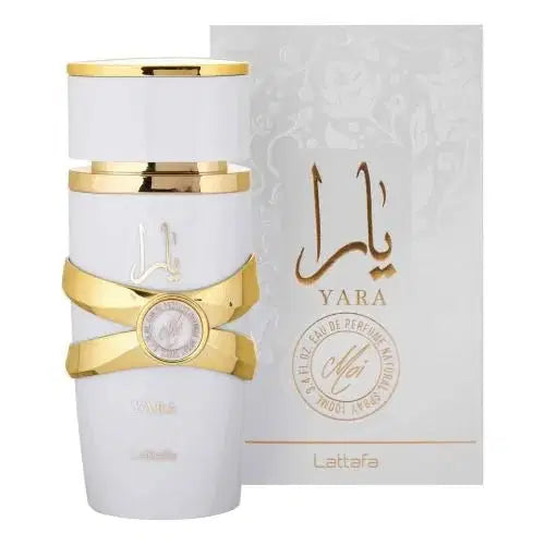Yara Moi by Lattafa perfume bottle with elegant design, 100 ml size, featuring a sleek, modern appearance.