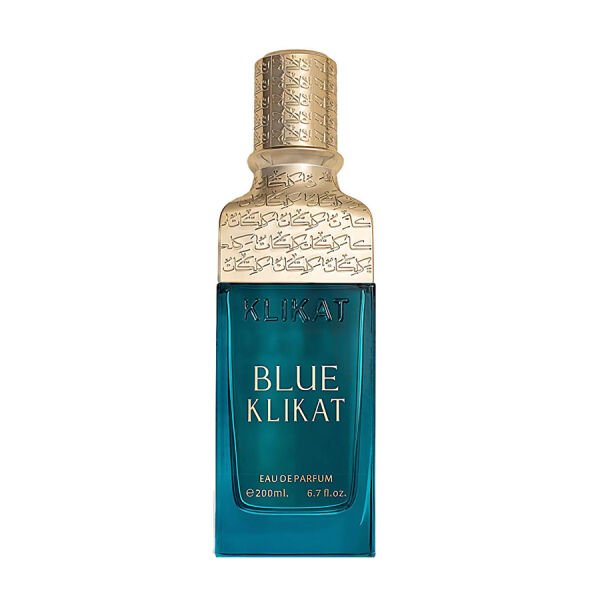 Alezz Oud Klikat Blue 200ml perfume bottle, elegant packaging with sleek design.