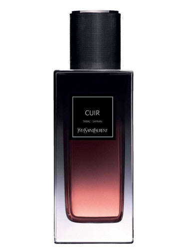 Yves Saint Laurent Cuir fragrance bottle, 125ml, with elegant design and black cap, on a neutral background.