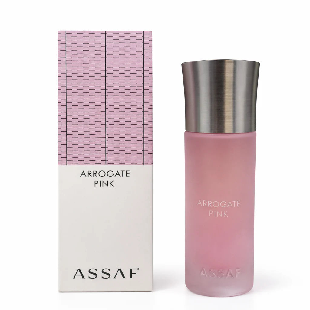 Assaf Arrogate Pink Assaf 200ML perfume bottle with pink liquid and elegant packaging displayed.