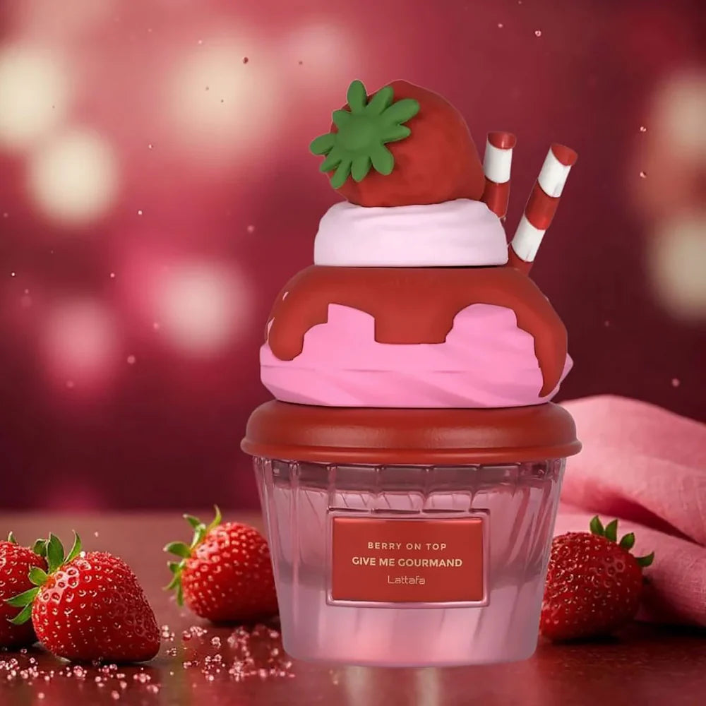 Lattafa Berry On Top perfume bottle, 75ML, with a sleek design and vibrant berry-inspired label, perfect for fruity fragrance lovers.