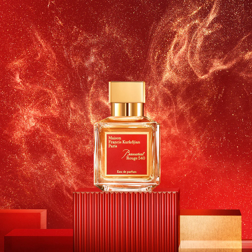 Maison Francis Kurkdjian Baccarat Rouge 540 Eau de Parfum 70ML bottle with elegant glass design and red accents.