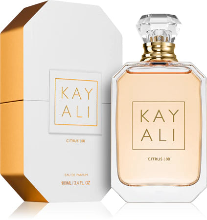 Kayali Citrus 08 fragrance bottle with a sleek design, 100ml size, showcasing the vibrant citrus scent.