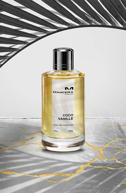 Mancera Coco Vanille 120ml fragrance bottle with a sleek design and tropical vanilla coconut scent.