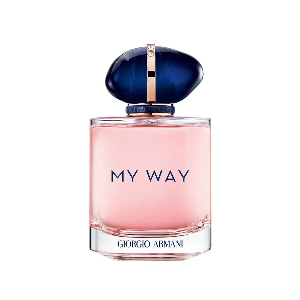 Giorgio Armani My Way Eau de Parfume 90ml bottle with elegant white and gold design on a neutral background
