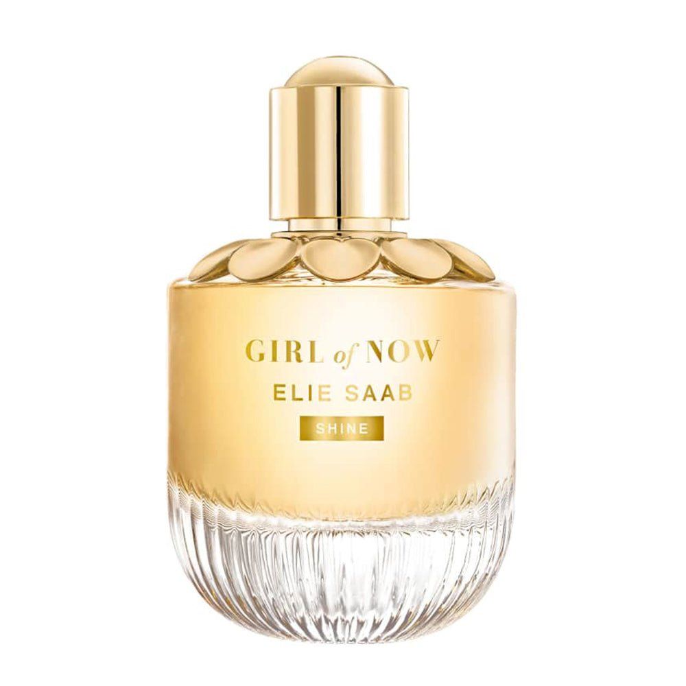 Elie Saab Girl of Now Shine 90ml perfume bottle with elegant pink and gold packaging, showcasing a luxurious floral scent.