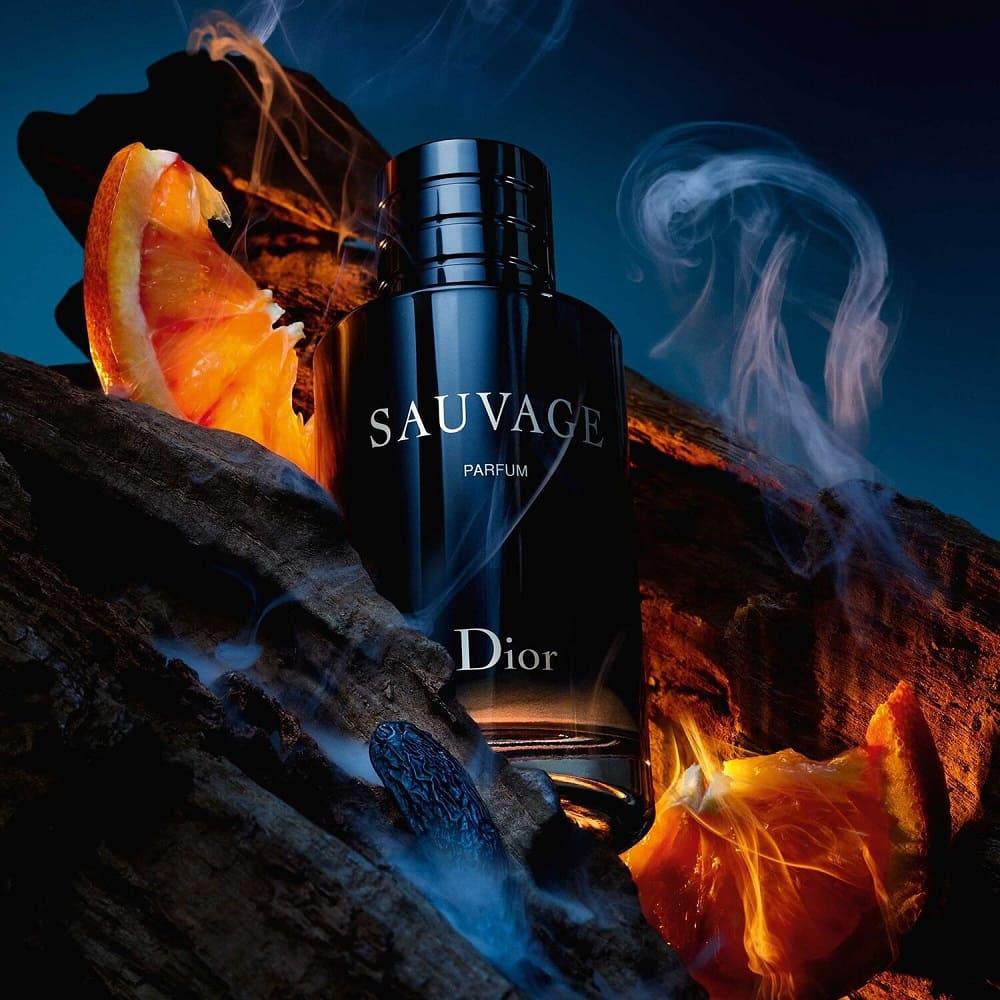 Dior Sauvage Parfum 100ml bottle with sleek design and silver cap, showcasing the premium fragrance packaging.