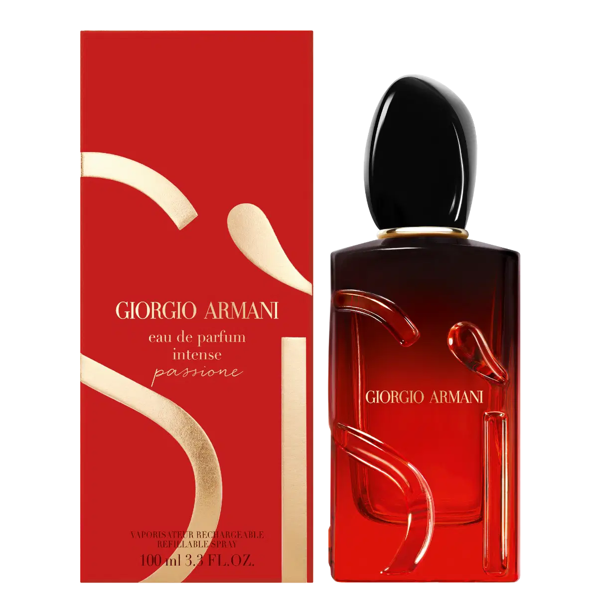 Giorgio Armani Sì Passione Eau de Parfum Intense 100ml bottle with elegant design and deep red accents.