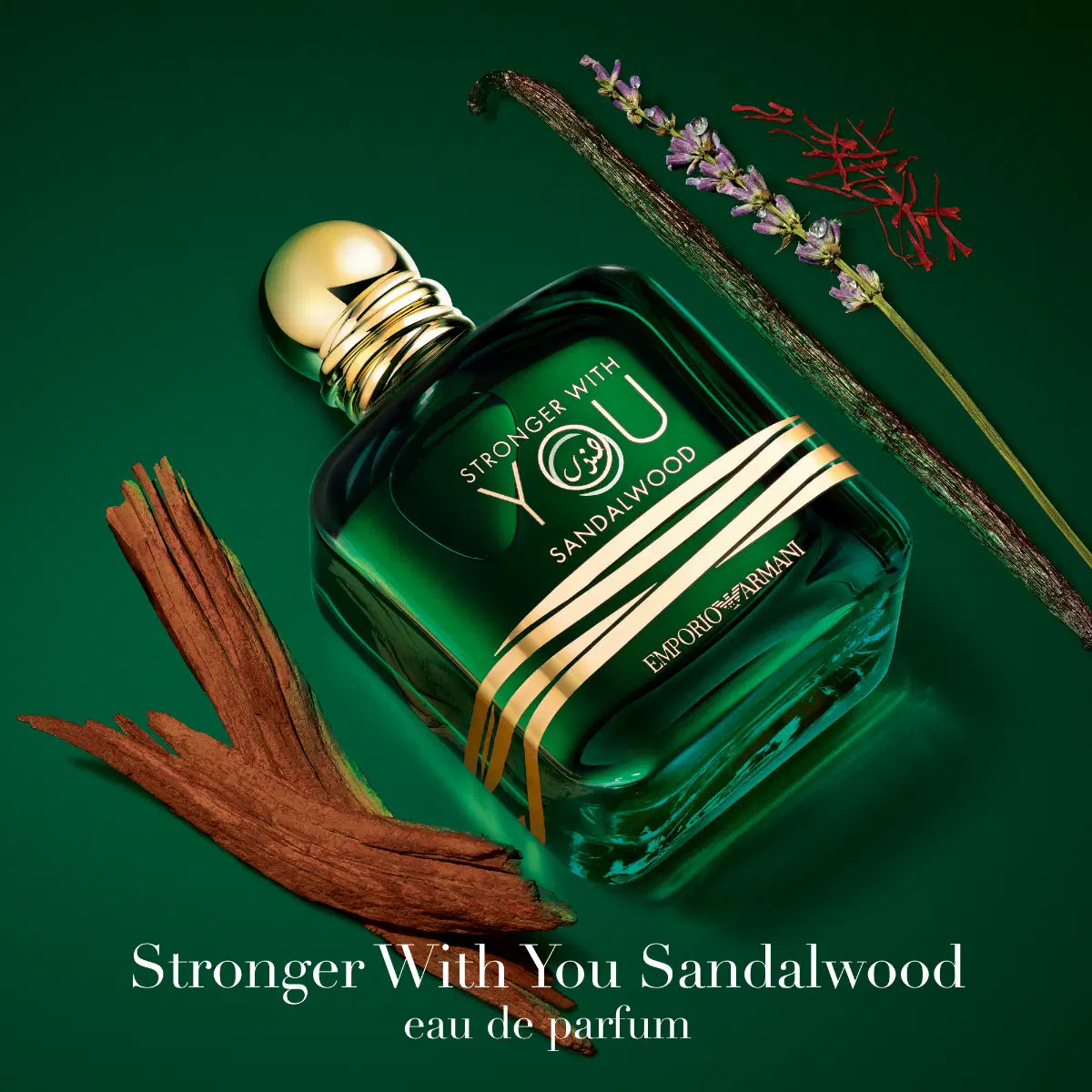 Giorgio Armani Stronger With You Sandalwood Eau De Parfum 100 ML bottle with packaging and ingredient details