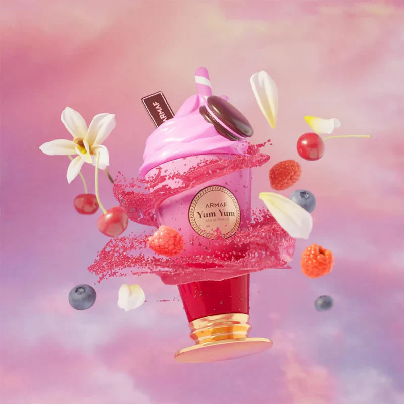 Armaf Yum Yum 100ML perfume bottle with a sleek design, showcasing the fragrance container on a neutral background.