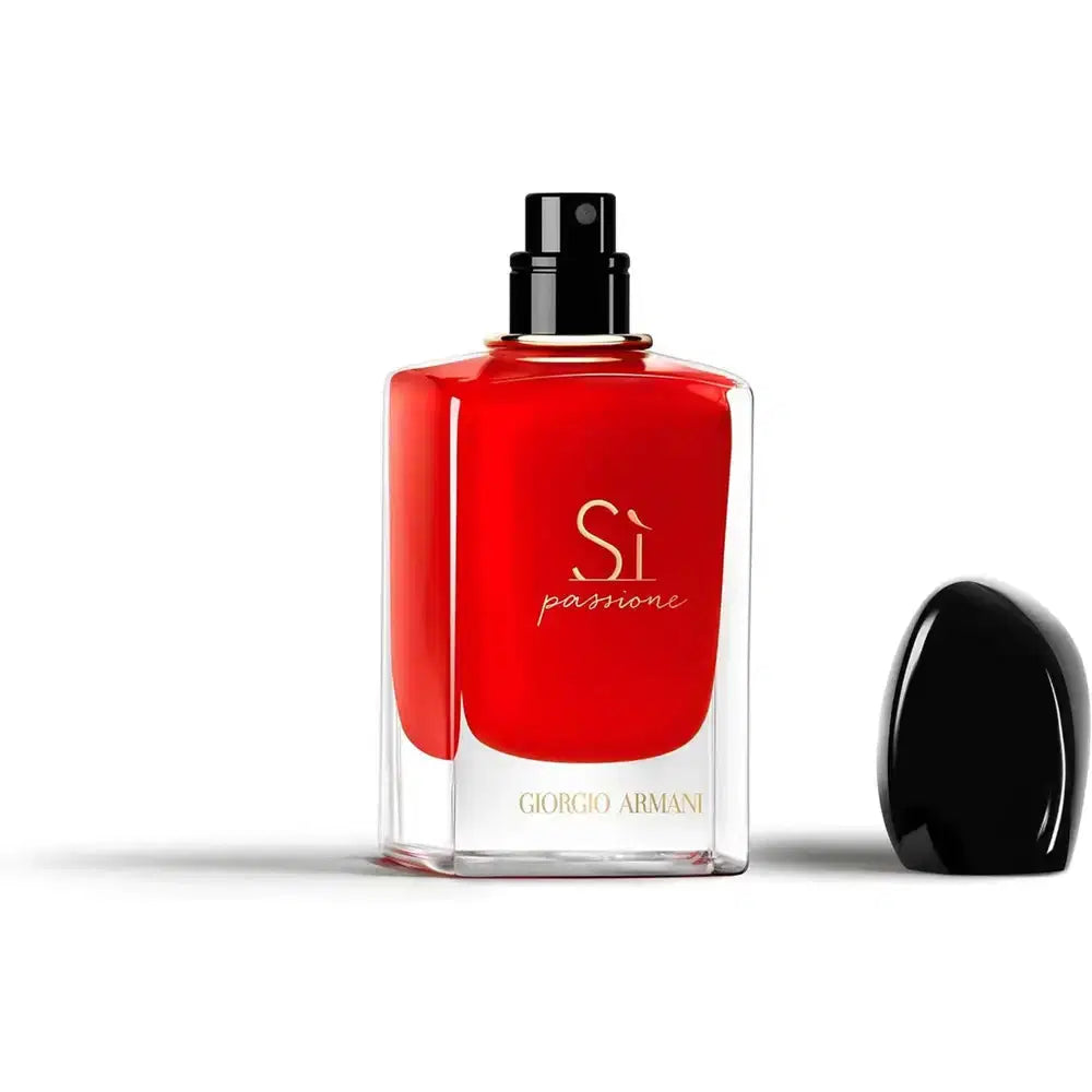 Giorgio Armani Si Passione EDP perfume bottle, 100 ML, elegant glass design with a soft pink liquid fragrance.