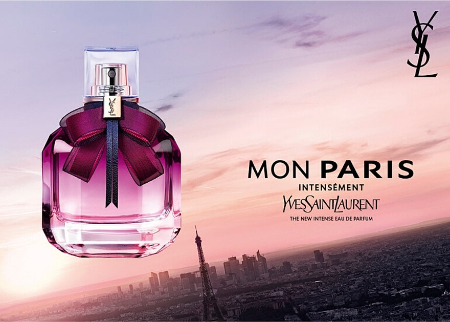 Yves Saint Laurent Mon Paris Intensement perfume bottle in 90ml with elegant design and floral accents.