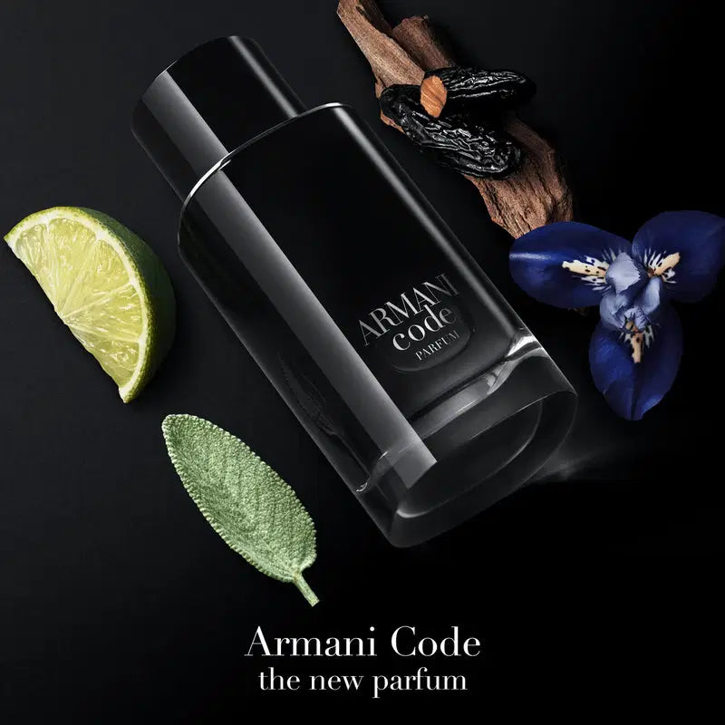 Giorgio Armani Armani Code Le Parfum 125ML bottle with sleek black design and gold accents, standing upright on a neutral background.