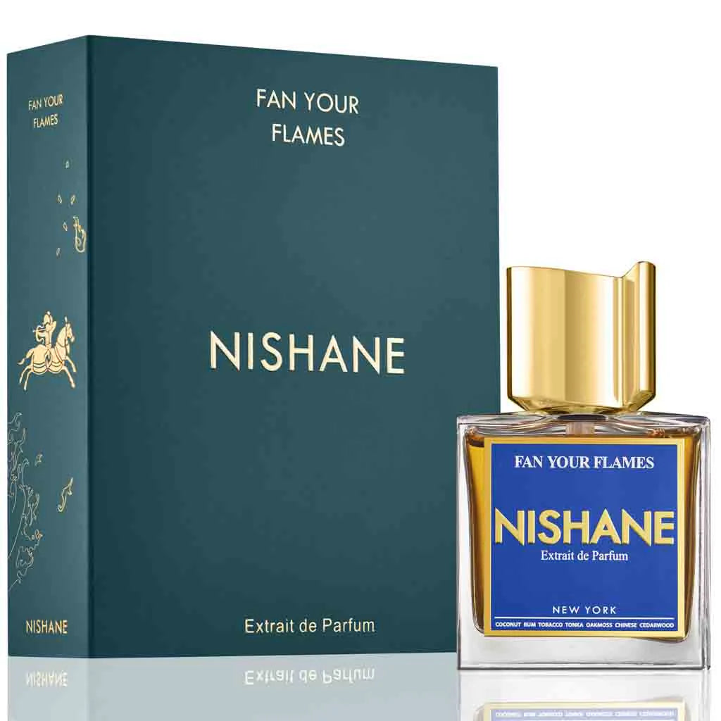 Nishane Fan Your Flames perfume bottle, 100ML, with a sleek design and elegant packaging, displayed against a neutral background.