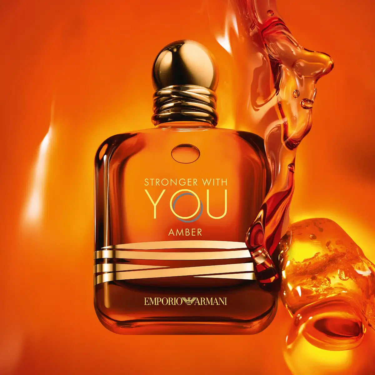 Giorgio Armani Stronger With You Amber 100ml Eau de Parfum bottle, featuring amber-colored liquid and elegant packaging.