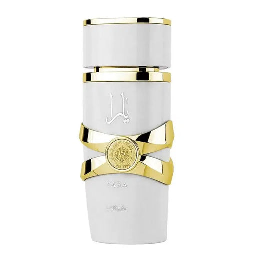 Lattafa Yara Moi Arabic perfume bottle, 100ml, with elegant design and floral fragrance profile.