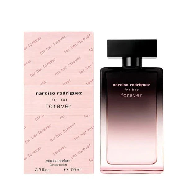 Narciso Rodriguez For Her Forever EDP perfume bottle with elegant design, 100ML size, showcasing the Narciso Rodriguez fragrance.