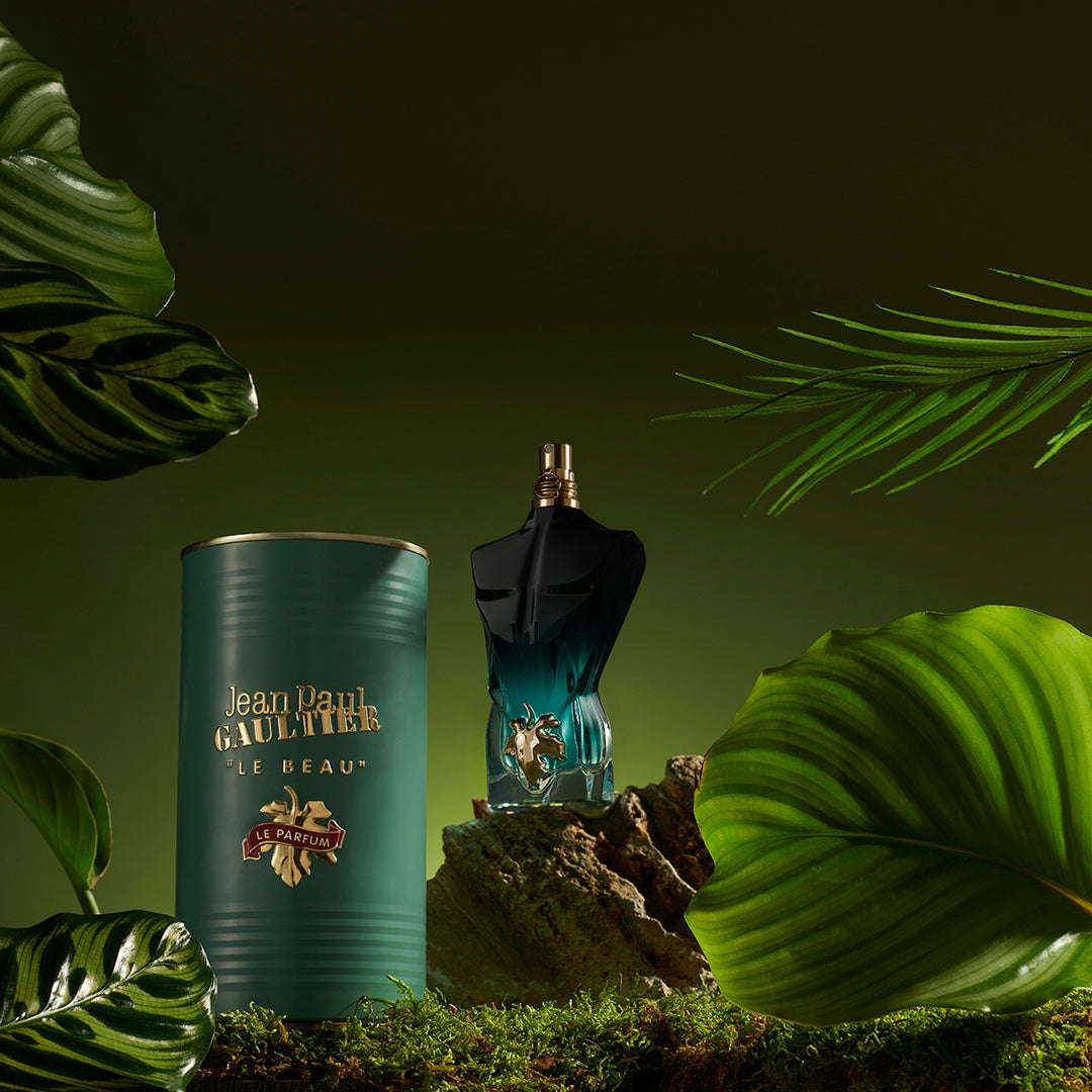Jean Paul Gaultier Le Beau Le Parfum 125ml bottle with sleek glass design and modern packaging.