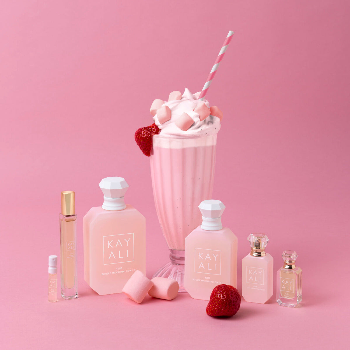 Kayali Yum Boujee Marshmallow fragrance bottle, 100ml, with elegant packaging and branding, displayed on a neutral background.