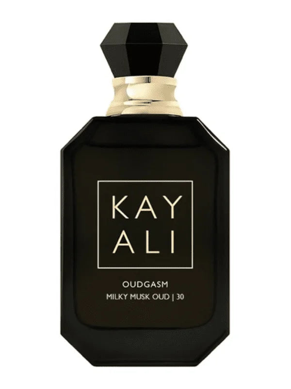 Kayali Oudgasm Milky Musk Oud perfume bottle with 100ml size, featuring a sleek design and luxurious fragrance appearance.