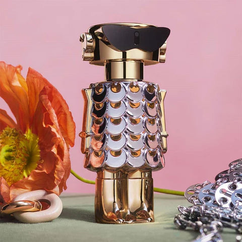 Rabanne Fame women's perfume bottle, 80ml eau de parfum with sleek design and elegant packaging, showcasing the fragrance.