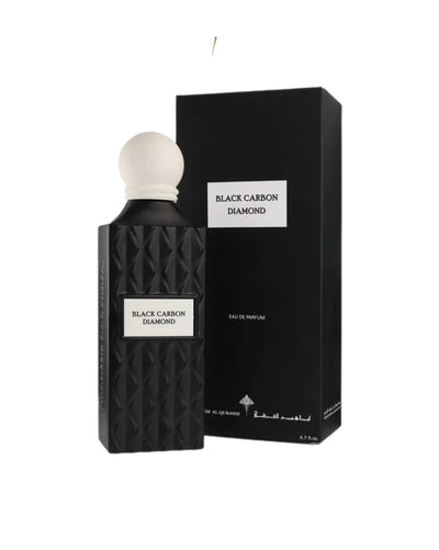 Black Carbon Diamond 200ML perfume bottle by Ibrahim Al Qurashi with a sleek black design and elegant branding.