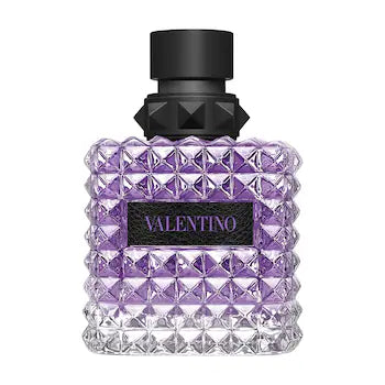Valentino Donna Born in Roma Purple Melancholia perfume bottle, 100ml, with elegant purple and gold design.