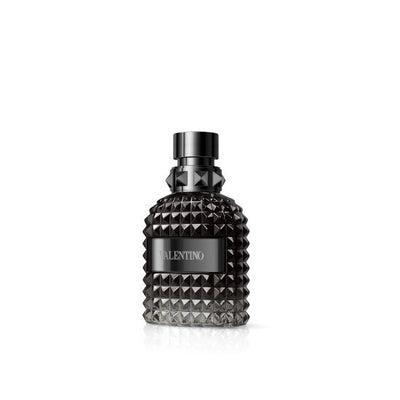 Valentino Uomo Intense Eau de Parfum 100ml bottle with sleek design and black cap, elegant fragrance presentation.