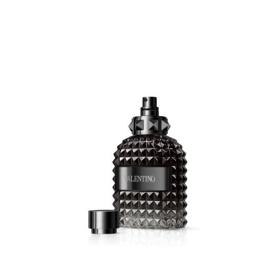 Valentino Uomo Intense Eau de Parfum 100ml bottle with sleek design and black cap, featuring a minimalist label.