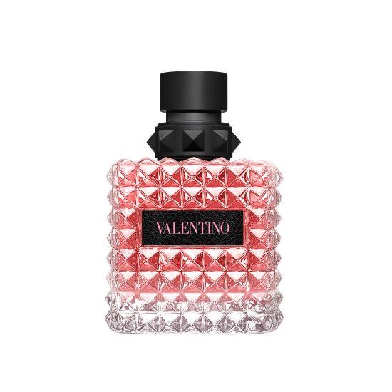 Valentino Donna Born in Roma Eau de Parfum 100ml bottle with black cap, front view showing elegant packaging and branding.