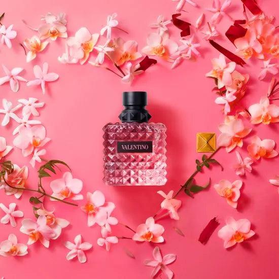 Valentino Donna Born in Roma Eau de Parfum 100ml bottle with elegant packaging, showcasing the luxury fragrance design.