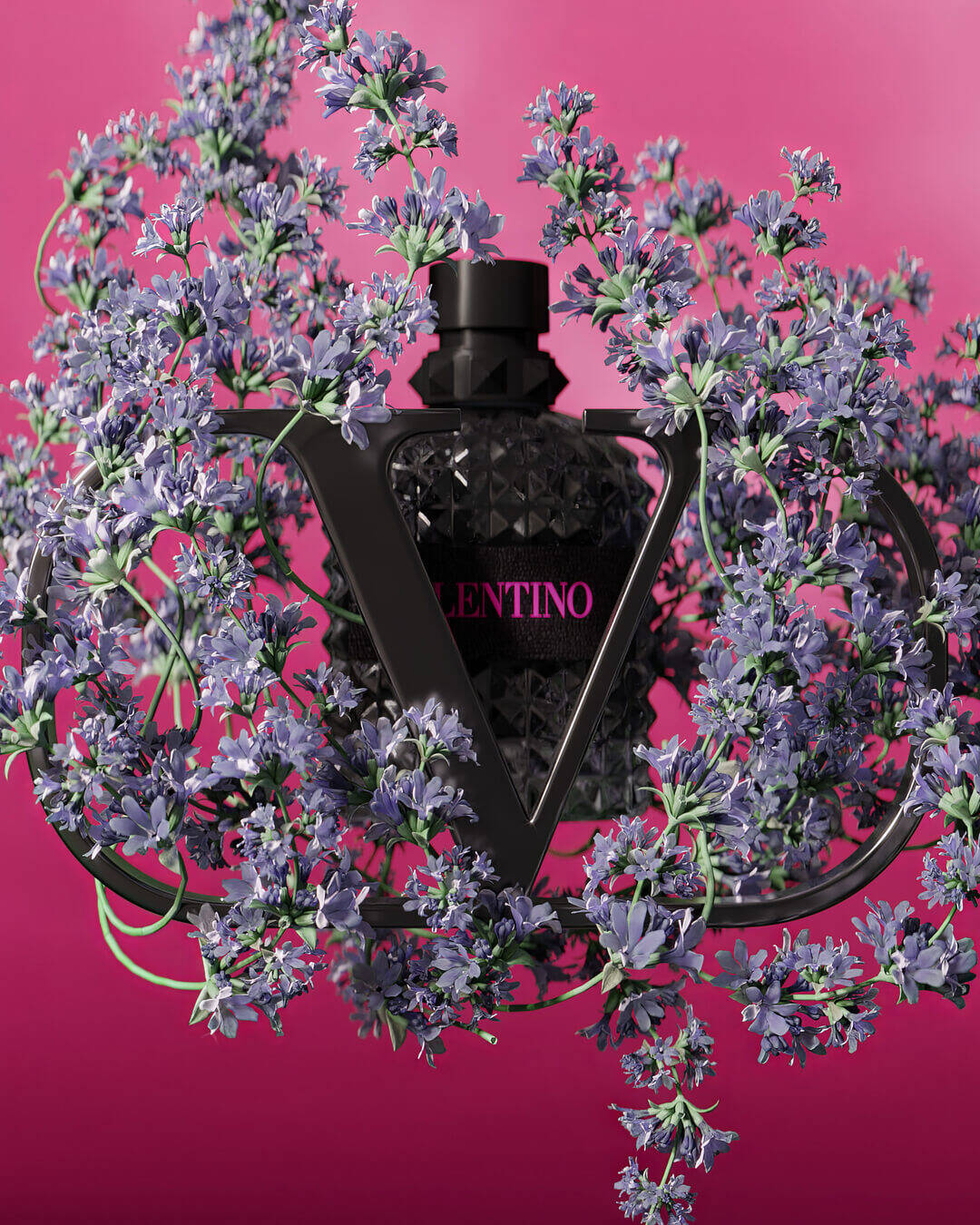 Valentino Born in Roma Extradose Uomo 100ML fragrance bottle with lavender accents, showcasing the men's perfume design.