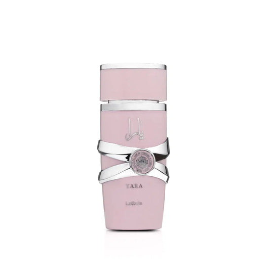 Lattafa Yara 100 ML perfume bottle with elegant design and transparent glass showcasing the fragrance inside.